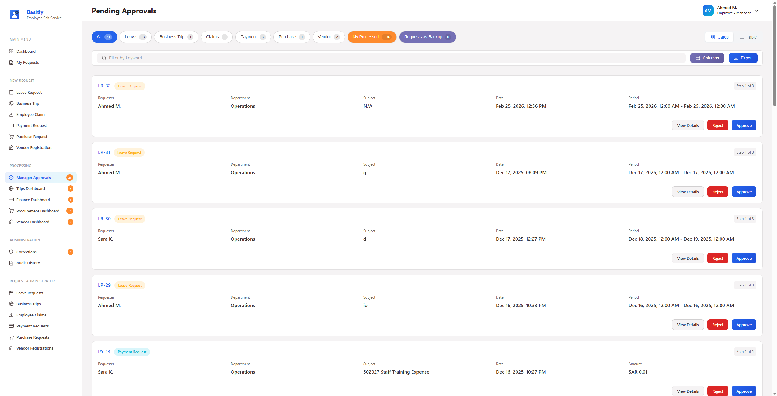 Manager Approvals Dashboard